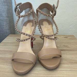 Christian Louboutin Kid Choca Lux Sandals in nude. Worn twice for events.